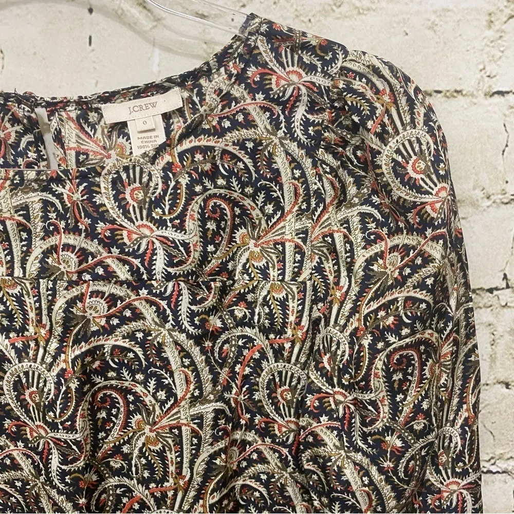 J Crew Multicolor Talitha Popover Silk Blouse in Feather Paisley